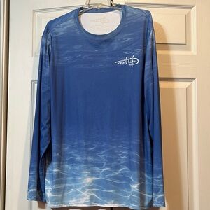 Reel Life XXL Ocean Blue Water Pattern - Long Sleeve - Performance Fishing Shirt